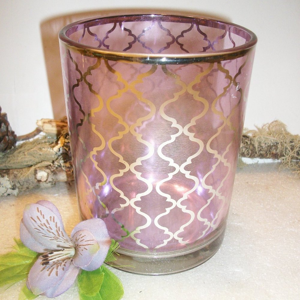 FITZ and FLOYD Pillar Candle Holder Purple Glass with Silver Trim NWT